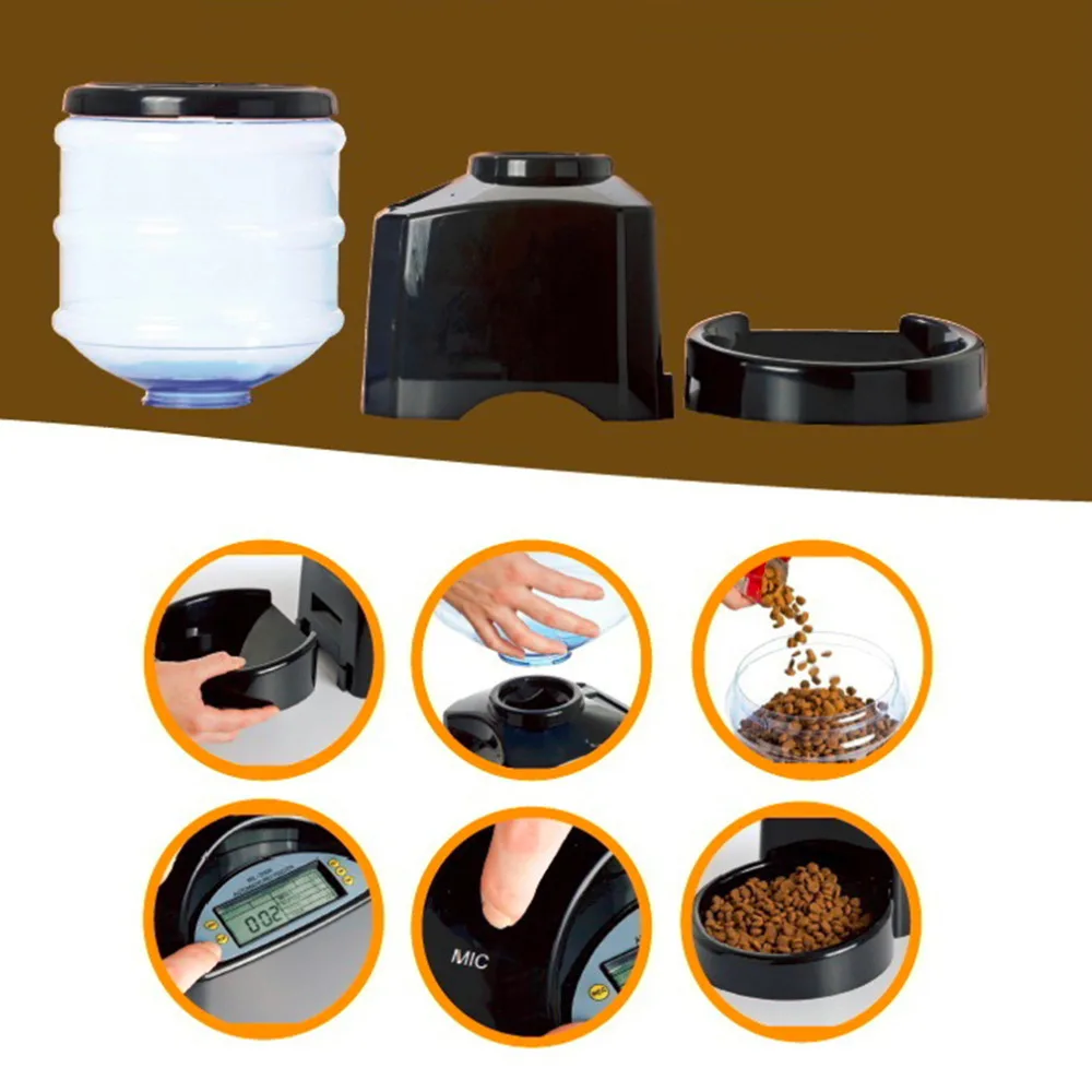 Najtaniej 5.5L automatyczny podajnik karmy dla zwierząt domowych z wiadomości głosowe nagrywanie i ekran LCD duży inteligentne psy koty miska na karmę dozownik czarny Dropship