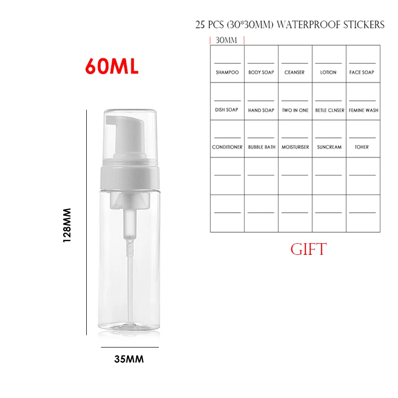 30/60/100/300 мл жидкое мыло пены бутылки многоразового использования с пеной бутылка ПЭТ путешествия ясно, держатель для дезинфицирующего средства для рук бутылки - Цвет: 60ml