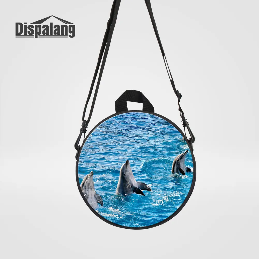 Dispalang детские маленькие сумки через плечо для школы с изображением дельфина и животных, сумка-мессенджер для детей, модные круглые сумки - Цвет: Небесно-голубой