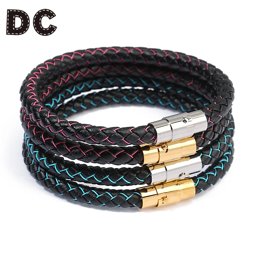 

DC Punk 2018 Genuine Leather Bracelet for Men Women Vintage Stainless Steel Braided Leather Male Bracelets Bangles Men Jewelry