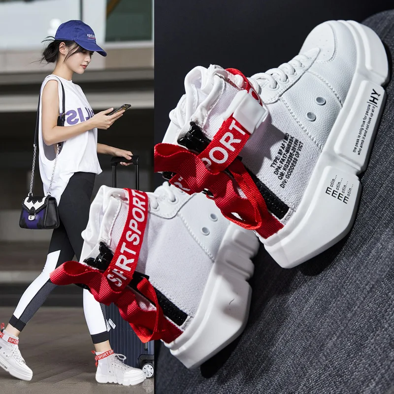 

MYCORON 2018 Fashion High Top Sneakers Luxury Product Women Boots Casual Shoes White Female Lace Up Trainers Dames Schoenen