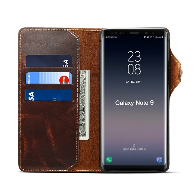 comprar Solque Genuine Capa Flip de Couro Para Samsung Galaxy Note 9 Note9 Caso Carteira Luxo Titular Do Cartão Do Vintage Do Telefone Móvel Cinta caso