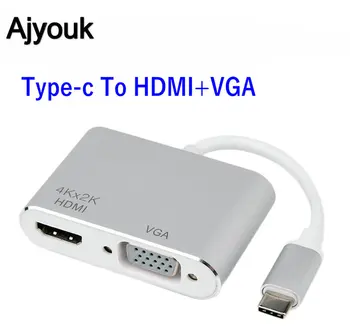 

50PCS USB3.1 Adapter Type-c To HDMI+VGA 2 in 1 2k*4K 1080P Aluminum USB-C Adapter Converter for Apple MacBook Huawei Matebook