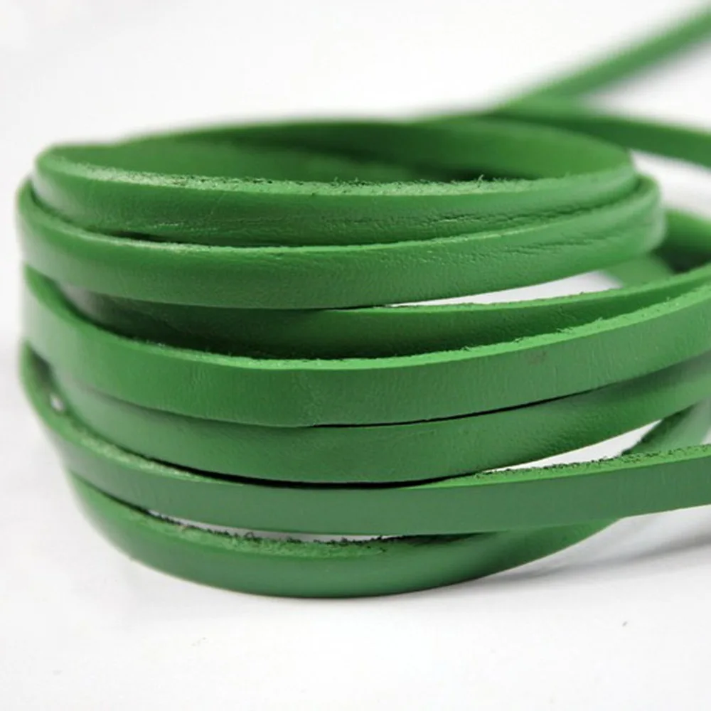 

1 Yard 5mmx2mm Green Coated Cow Hide Real Leather Strip, 5mm Wide Genuine Real Leather Cord for Bracelet Jewelry DIY