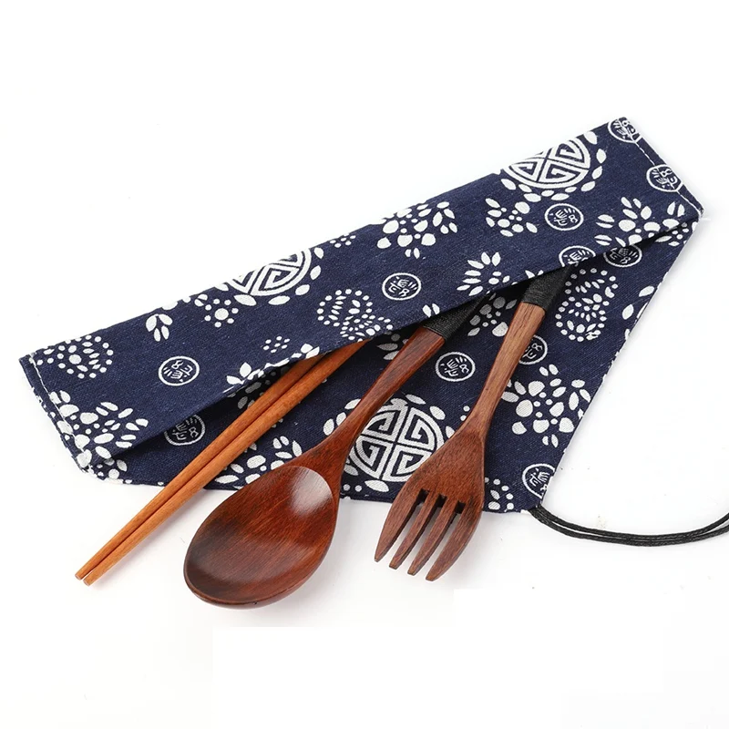 Outdoor Cutlery Sets Wood Portable Chinese Chopsticks Fork Spoon Set Travel Utensils Tableware With Carrying Case Organizer | Дом и сад