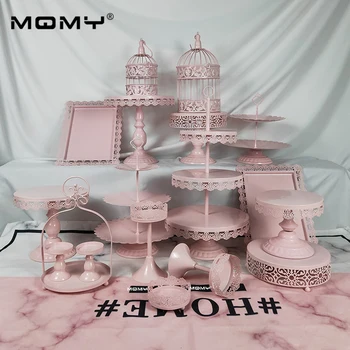 

18 Pcs Thin Disk Wedding Cupcake Set Tray Dessert Metal Crystal 3 Tier Wholesale Vintage Gold White Pink Birthday Cake Stand