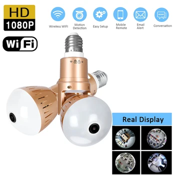 

Wireless Network Camera 1080P HD 2MP Panorama Light Bulb IR and White Light FishEye Mini Light Wifi P2P Cam CCTV Home Security