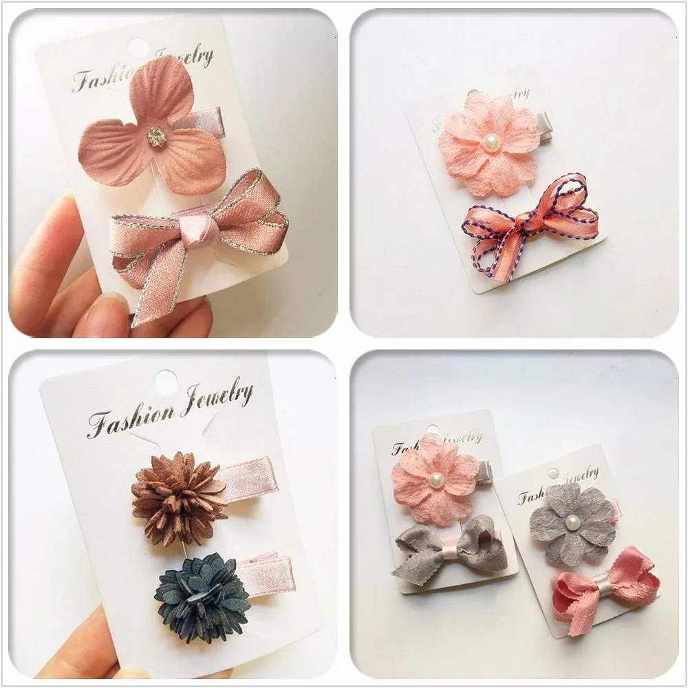 

2pc Korean Mother Girls Bow Hair Accessories parent-child flower hairpin women toddlers hair clip barrette headwear set J16