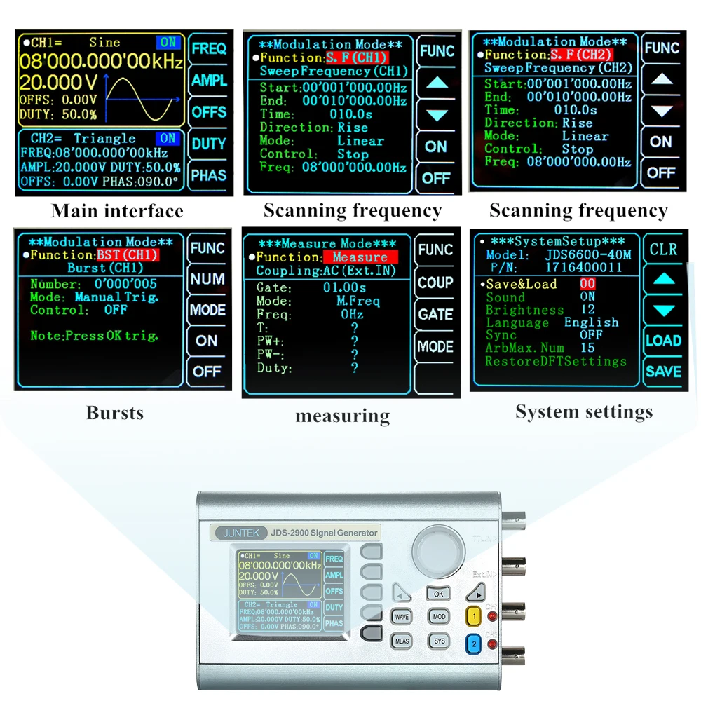 JUNTEK 60 мГц ЧПУ генератор сигналов двойной Каналы DDS Функция произвольной формы импульса источника сигнала частотомер JDS2900