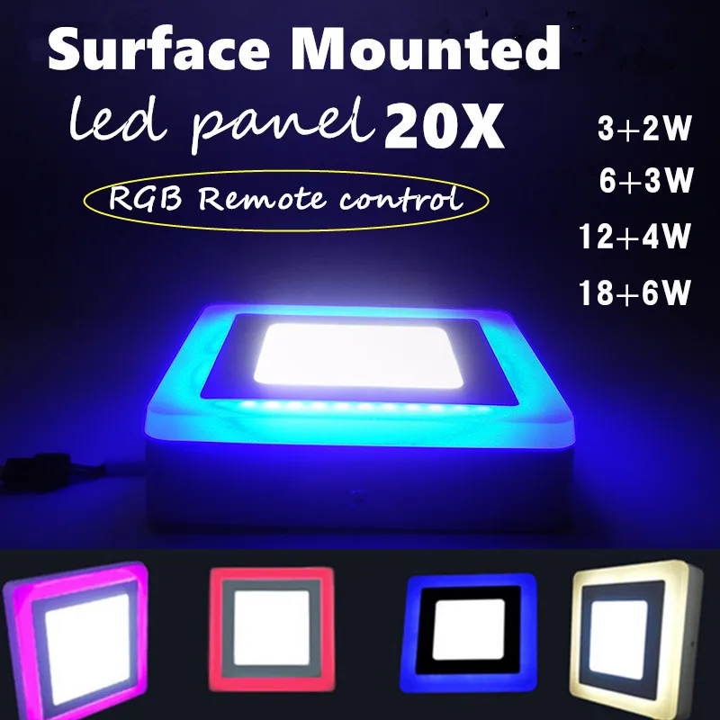 

20pcs Remote control RGB LED Panel not cutting 6W 9W 16W24W 3Model LEDPanel Light Double Color LED Ceiling surface mounted panel