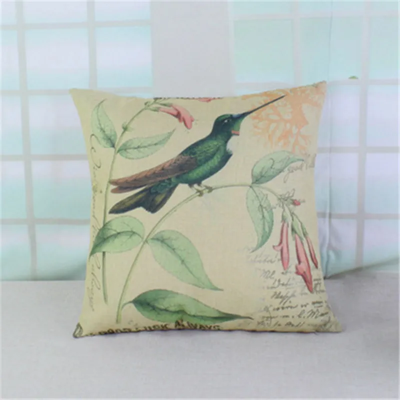 Cotton and linen pillow bed cushion cover flower and bird linen European backrest cartoon lumbar cushion dropship Nov8