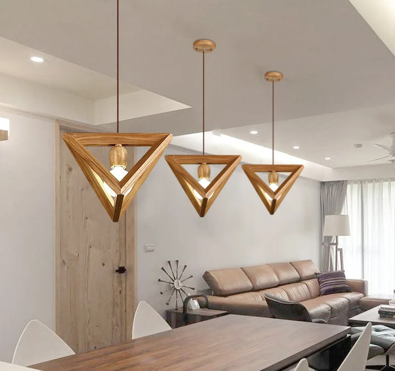 

Nordic Mordern Wooden Shuttle Triangle LED E27 110/220V 32/37/42cm Wood Pendant Lights Droplight Hanging Lamp For Home