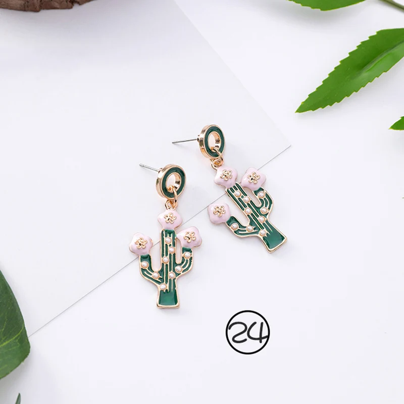 Новые корейские Простые ретро зеленые серьги с геометрическим цветком кактус акриловая подвеска женские серьги ювелирные изделия - Окраска металла: 9