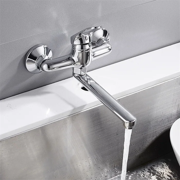 

Wall Mounted Kitchen Faucet Lengthened copper Rotate Single Handle basin faucet Hot Cold Water Mixer pool Tap Sink Faucet