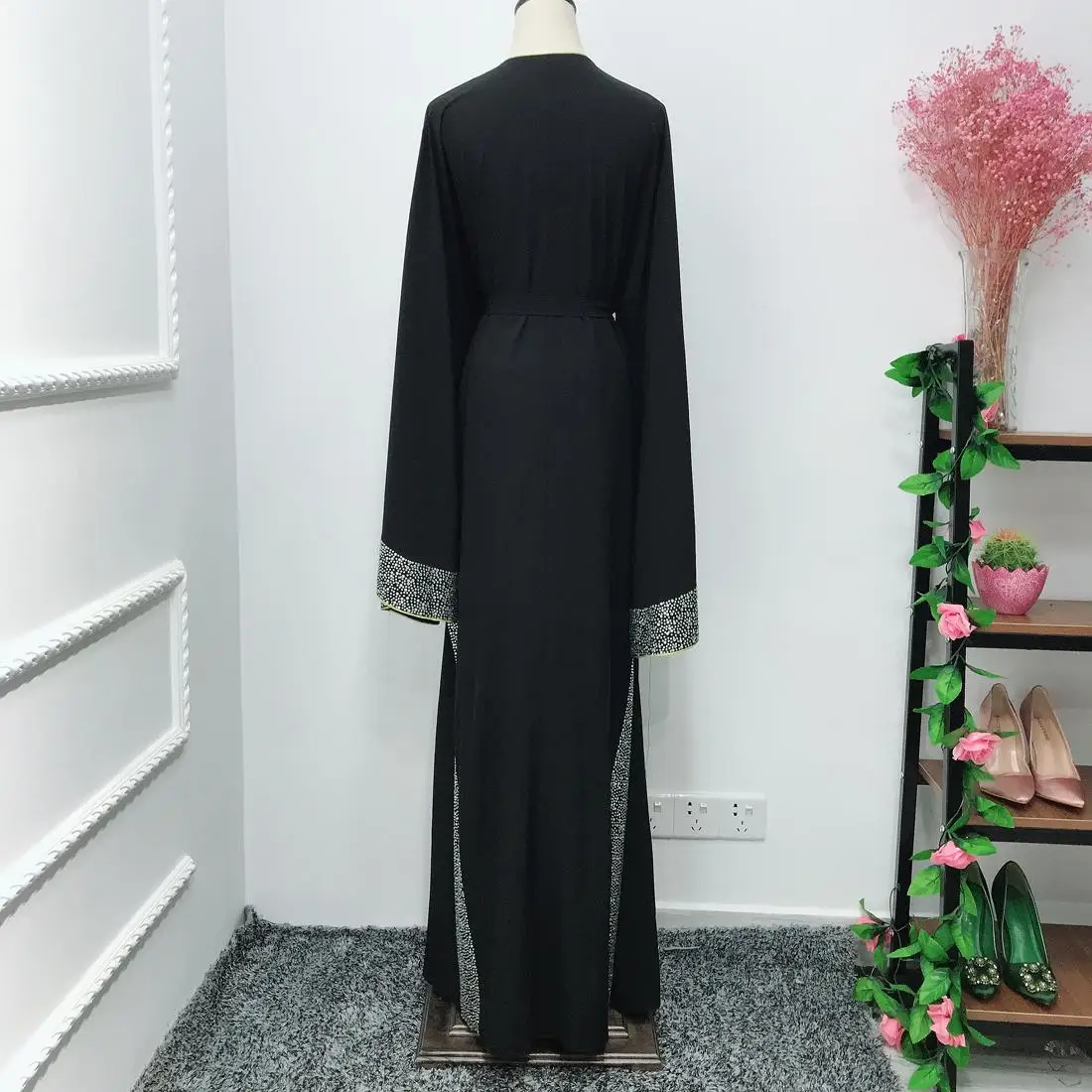 Дубай abaya свадебное платье abaya s Burkha Farasha Jalabiya Макси халат-кимоно элегантное роскошное платье со стразами с расклешенными рукавами Новинка