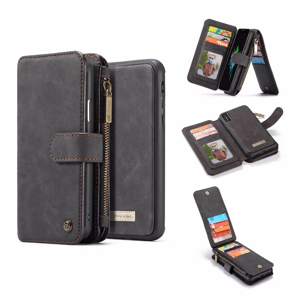 

For iPhone X Wallet Case Luxury Detachable Folio Magnetic Buttons Genuine Leather Cover Cases for iPhone 7 XS MAX XR 8 6S Coque