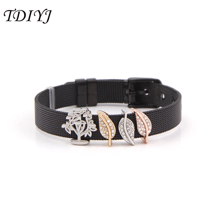 

TDIYJ 21CM Vintage Dark Mesh Keeper Bracelet Set with Tree Pave Left Slide Charms Jewelry for Lovers' Gifts Mother's Day 1 Set