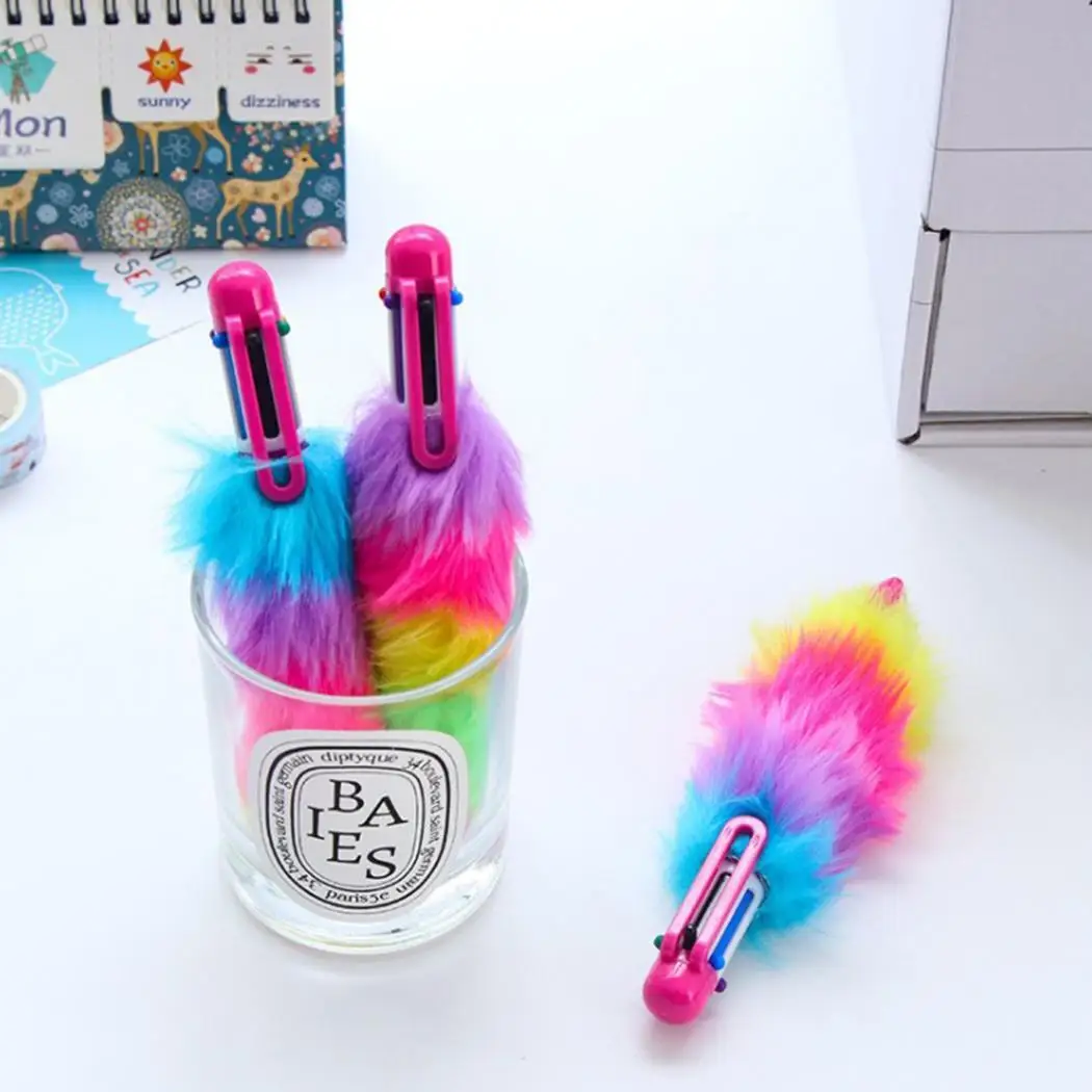 

Creative 6 Colors Plastic Students Stationery Plush Multicolor Ballpoint pen