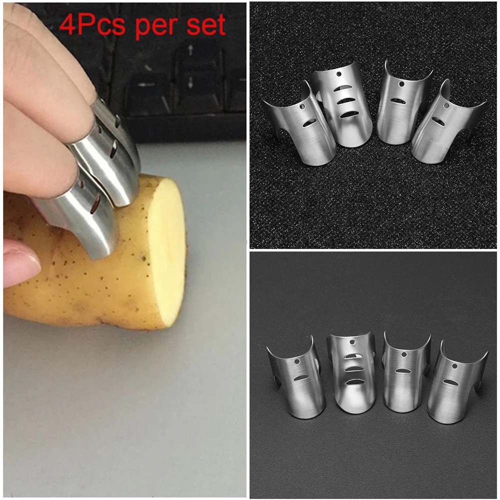 

4pcs/set Adjustable Stainless Steel Finger Hand Guard Finger Protector Knife Slice Chop Safe Slice Cooking Tools Accessories