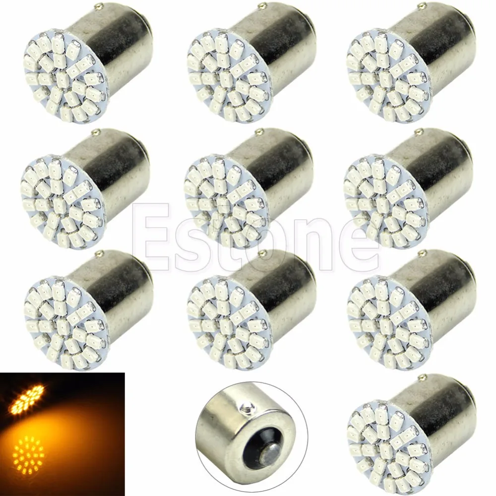 

10X BAU15S 1156PY PY21W 1206 SMD Amber Yellow 22 LED Car Reverse Tail Brake Signal Light Bulb