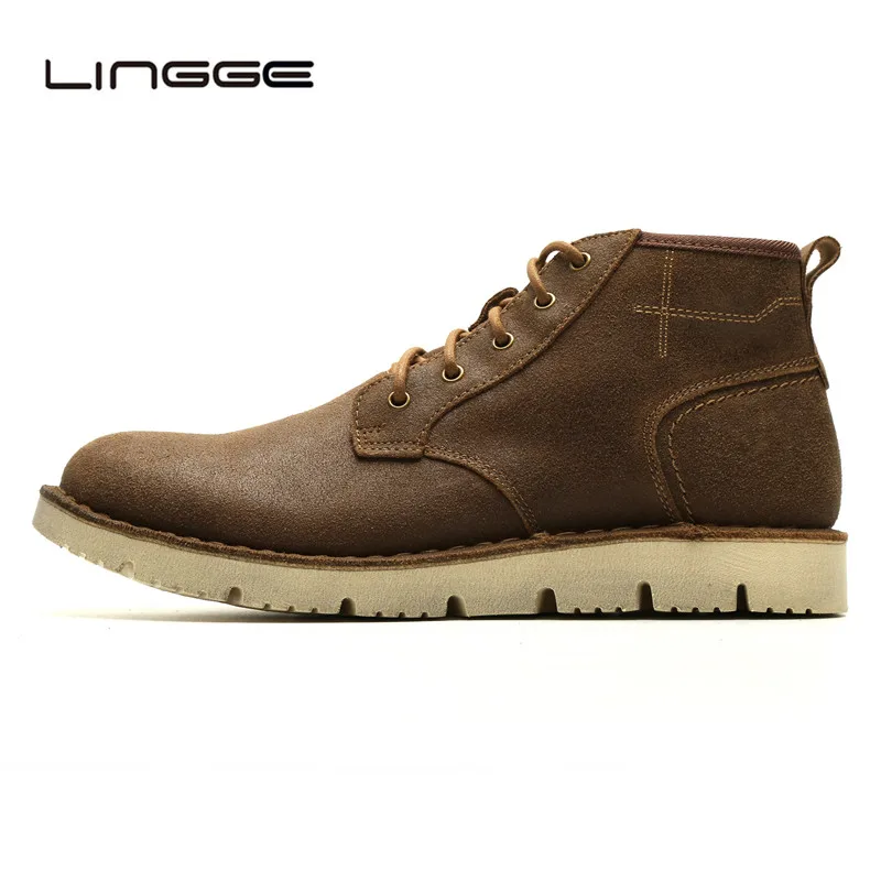 

LINGGE Fashion Men's Ankle Boots, Design Lace Up Suede Leather Shoes For Men, New Boot Casual Men Flats Shoes #IL6077-1