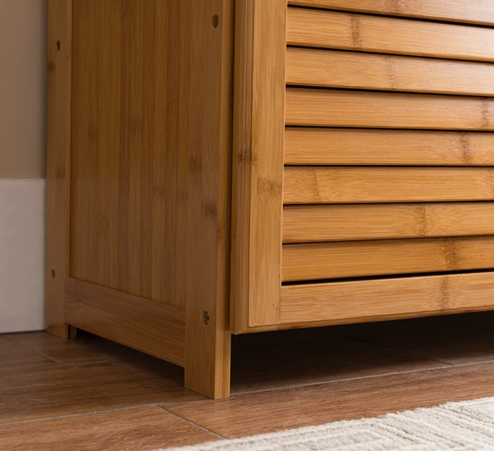 7 Tier Natural Bamboo Floor Standing Shoe Cabinet With 2 Doors Multi-functional Display Rack Bamboo Furniture Storage Cabinet