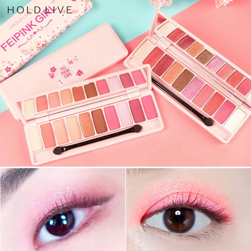 

HOLD LIVE Eyes Makeup 10 Colors Eye Shadow Palette Super Flash Eyeshadow Kits Professional Eyeshadow Makeup Pink Cherry Blossoms