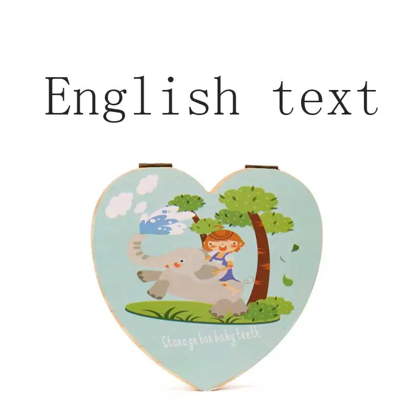 Любовь Сердце английский дети зуб Коробка органайзер Сова/слон цвет краски ребенок сохранить молочные зубы деревянная коробка для хранения Beft подарок для ребенка - Цвет: english text