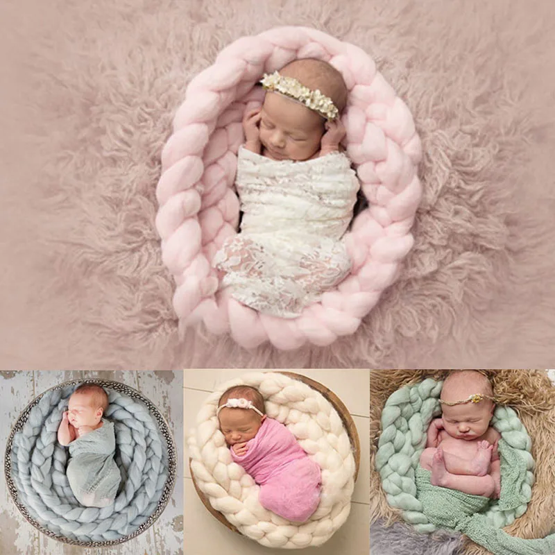 

Handmade Wool Knitting Blanket Newborn Baby Photography Photo Props Backdrop Rug