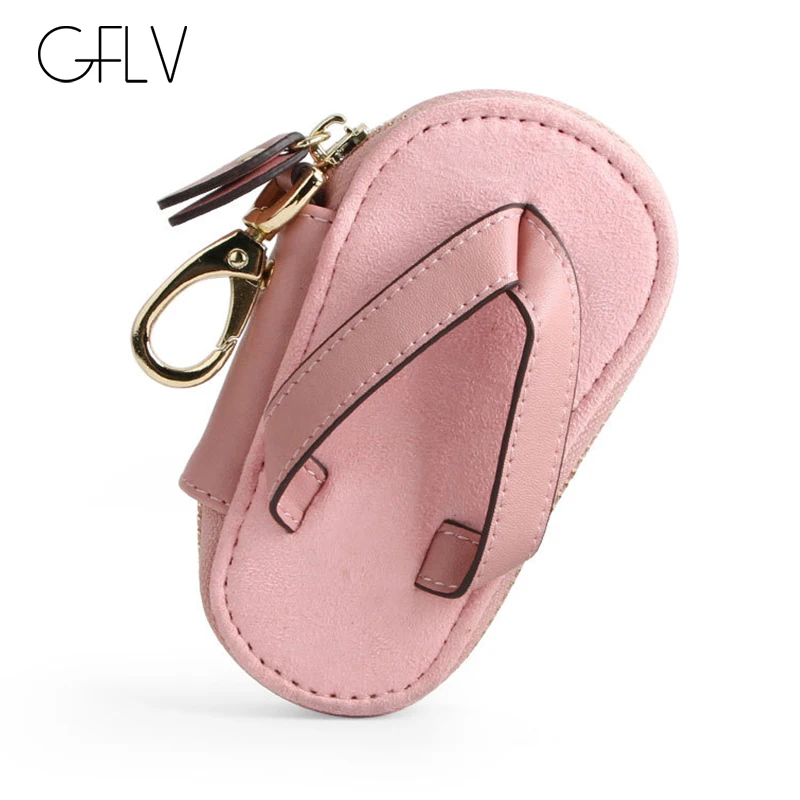 GFLV Brand 2019 Funny Mini Key Wallets Women Creative Stereoscopic Slippers Shape Small Zipper Purse Pu Leather |