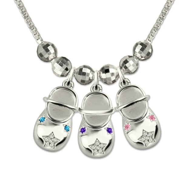 Personalized Baby Shoe Charm Pendant Necklace For New Mother Women White Enamel Bow CZ Sterling Silver Custom Engraved Personalized Baby Shoe Charm Pendant Necklace For New Mother Women White Enamel Bow CZ Sterling Silver Custom Engraved