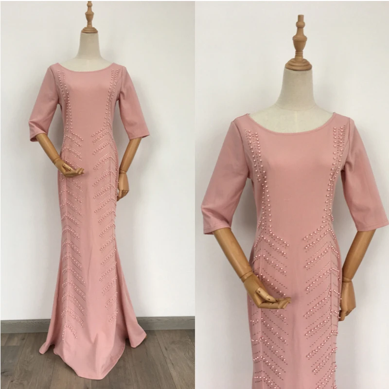 OTEN Vestido de festa женское платье с коротким рукавом и круглым вырезом, элегантное женское вечернее платье с бисером, длинное вечернее белое платье