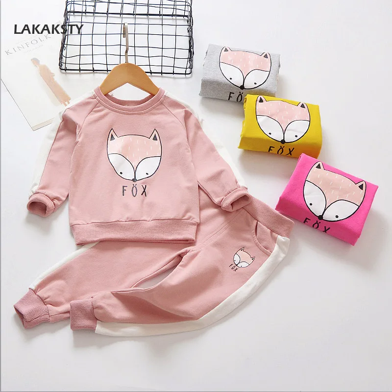 LAKAKSTY 2018 Spring Autumn New Children Girls Clothing Set Toddler Girl Clothes Cartoon Cute Fox Baby Costume Kids Sports Suits