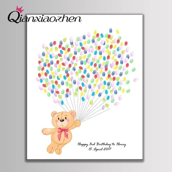 

Qianxiaozhen Personalized Cute Bear Fingerprint Guest Book Happy Birthday Party Decorations Kids Supplies Baby Shower