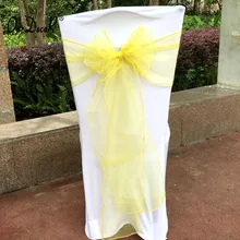 100 шт. желтый цвет органза банты для стульев Банкет Свадебные украшения Новинка