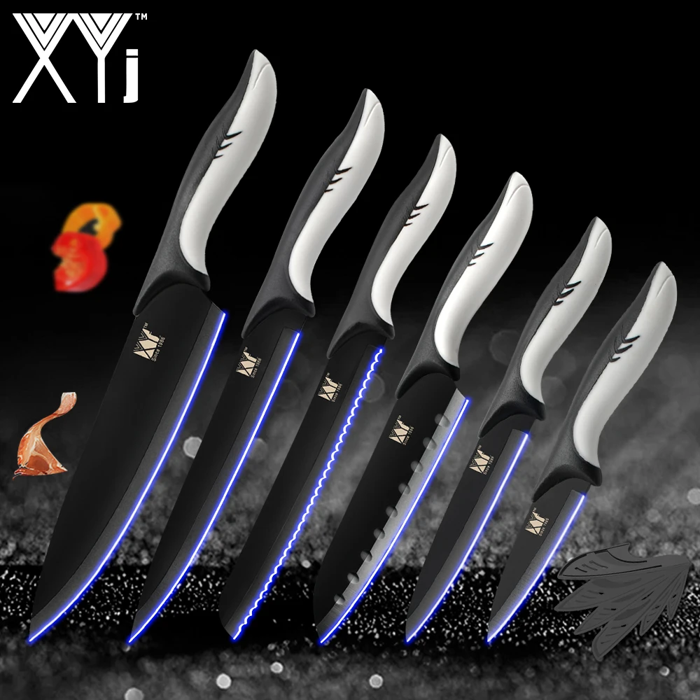 XYj Kitchen Cooking Stainless Steel Knives Tools Black Blade Paring Utility Santoku Chef Slicing Bread Kitchen Accessories Tools XYj Kitchen Cooking Stainless Steel Knives Tools Black Blade Paring Utility Santoku Chef Slicing Bread Kitchen Accessories Tools