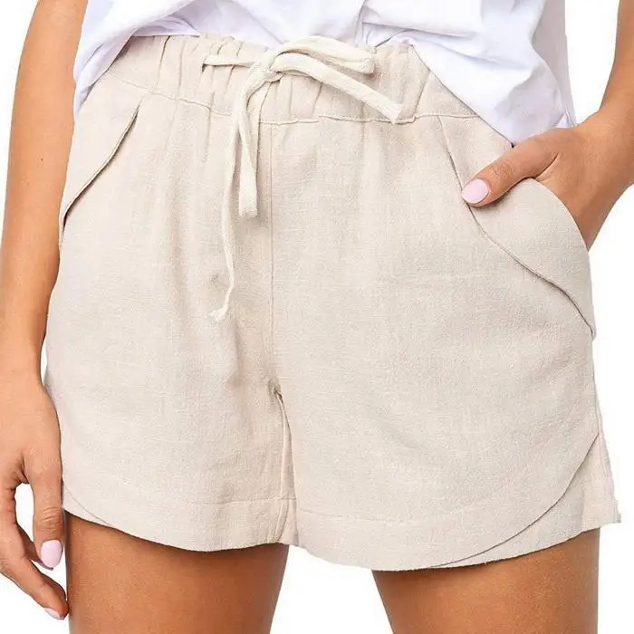 Женские Летние повседневные шорты со шнурком средняя талия сплошной шнурок, пляжные брюки с карманами повседневные