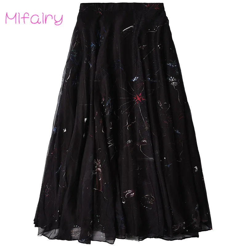 Prachtige Zwarte Chiffon Print Lange Vrouwen Rokken 2017 Celebrity Stijl Rok faldas Merk Dezelfde Stijl Rokken Vrouwen 61416 Prachtige Zwarte Chiffon Print Lange Vrouwen Rokken 2017 Celebrity Stijl Rok faldas Merk Dezelfde Stijl Rokken Vrouwen 61416