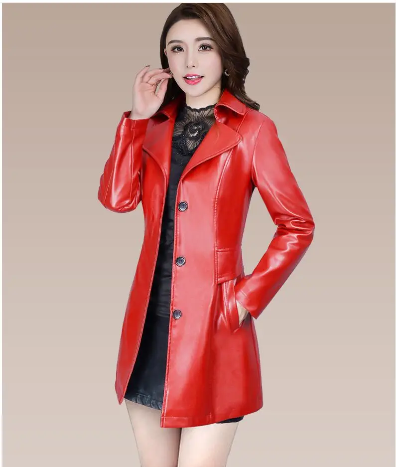 2018 Autumn Winter New Fashion plus size leather Jacket women Leather Jacket Coat women Slim fit long Trench Coat Outwear L-5XL