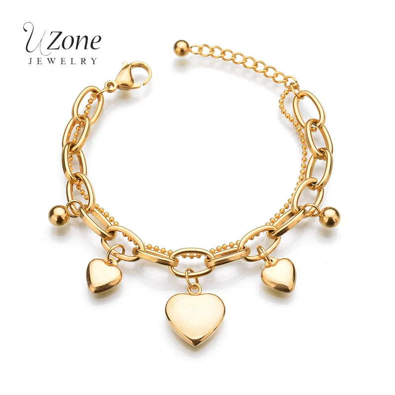 

Trendy Multilayer Chain Heart Gold Color CuffStainless Steel Family Bracelets For Women Gift Drop Ship