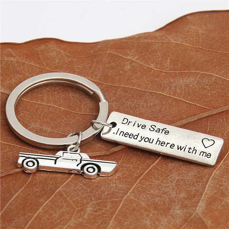 

1pc Engraved Keychains Ride Safe I Need You Here With Me Pendant Key Ring Car Key Chain Couple Family Jewelry E2186