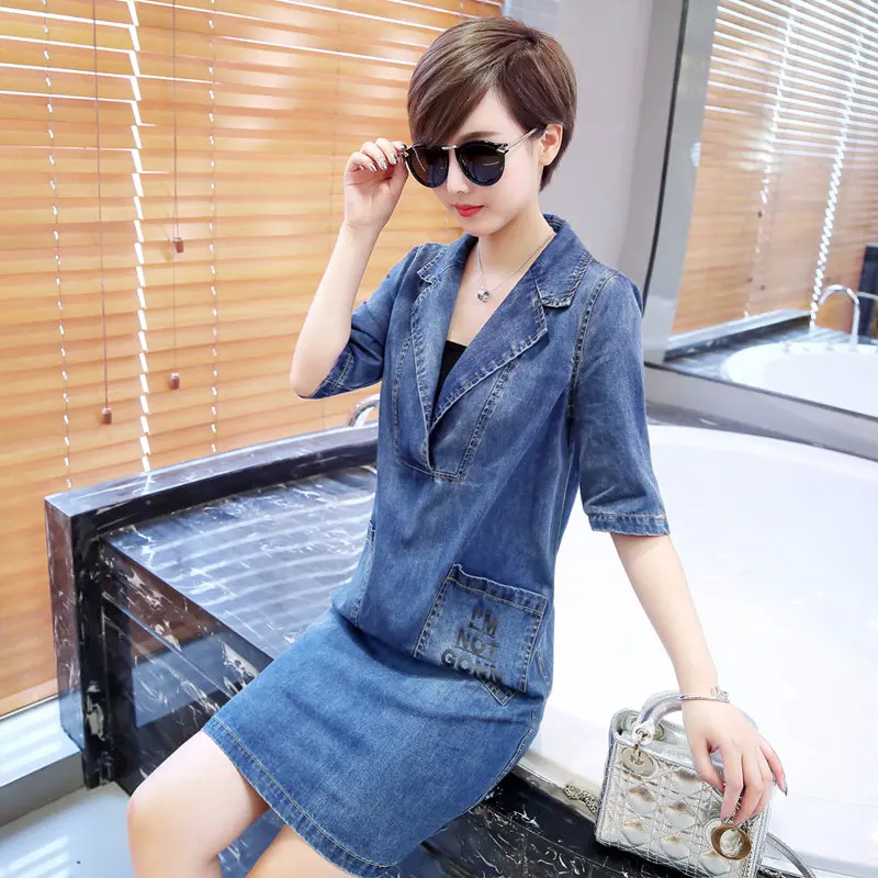 Fashion Vintage Plus Size M-5XL Women Denim Dress 2018 Summer Casual Short Sleeve Jeans Dresses Femme Mini Vestidos z673
