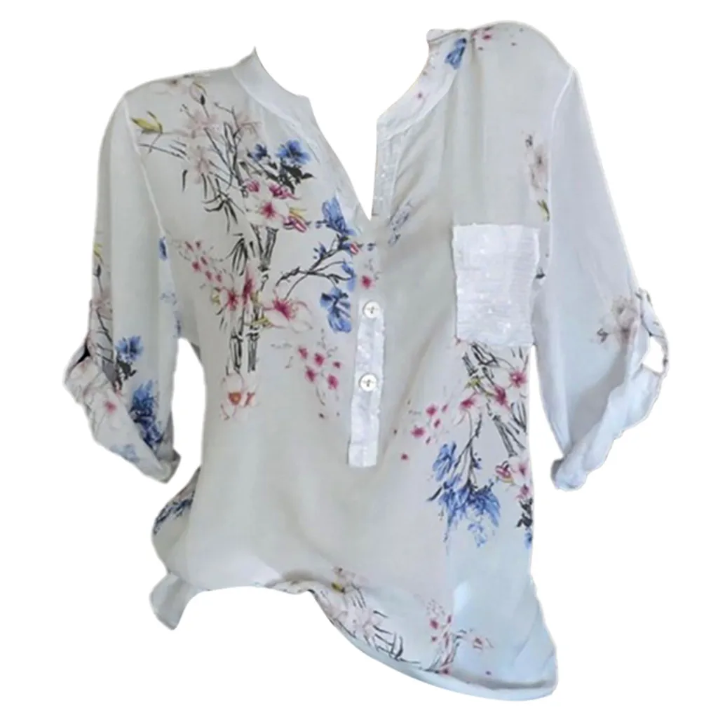 Женская Свободная блузка большого размера, цветочный принт, v-образный вырез, пуловер, топы, рубашка, Женские топы и блузки, camisas mujer, женские блузы