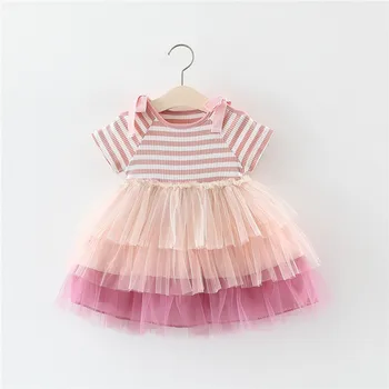 

Pink Princess Striped Baby Dress Girl Baptism 1st Birthday Party Newborn Gift Baby Tutu Girl Dress 0-5 Free Shipping