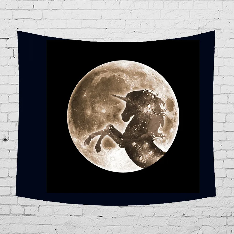 Черный Nigth Moon с животным принтом гобелен покрывало гобелен Настенное подвесное богемное украшение скатерть пляжный коврик 150*200 см