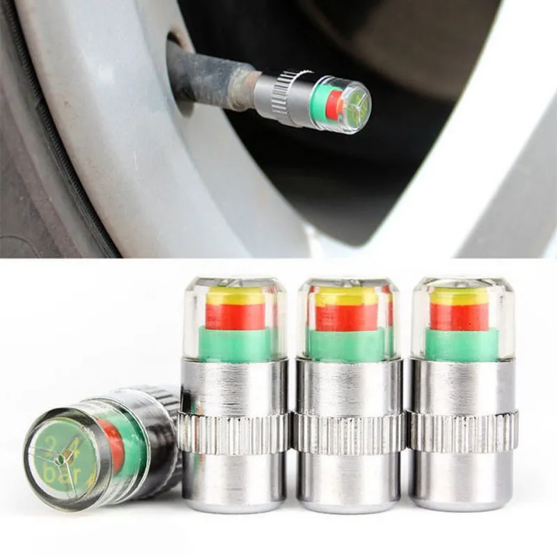 

4PCS Car Tire Pressure Sensor 2.2 2.4 2.5 Bar Valve Stem Cap Air Tire Pressure Alarm Alert Tire Pressure Monitoring Tools Kit