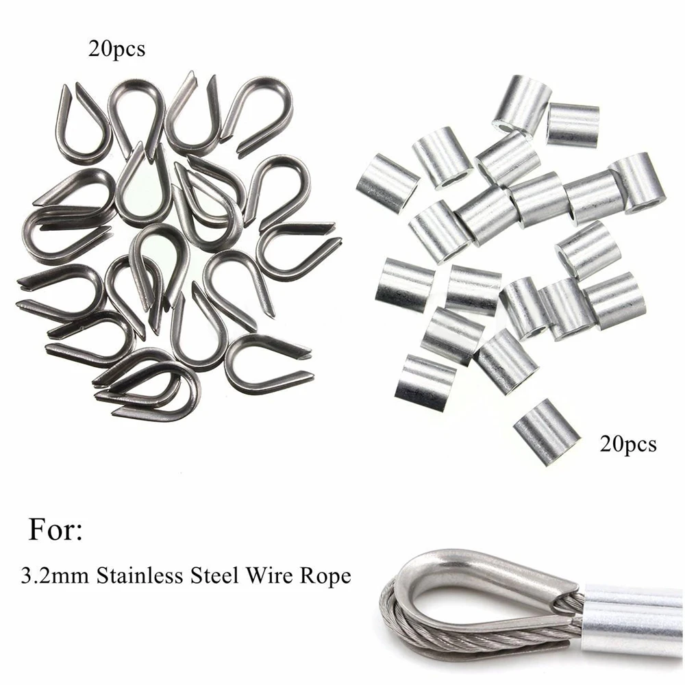 

20 pcs 3.0 mm Standard Thimbles Ferrules 1/8" 3.2mm Stainless Steel Wire Rope