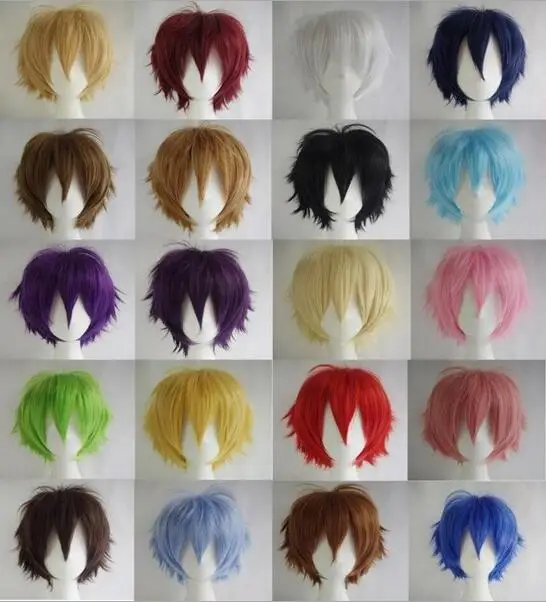 

17 Colors Short Straight Hair Wig Anime Party Cosplay Full sell Wigs Cap 35cm