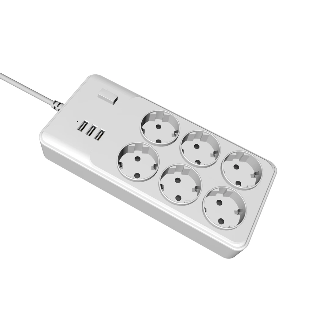 

Surper Protector 6 EU Plug AC Outlet Extension Power Strip with 3 USB Wall Charger Adapter Dock 2.4A for Phone Home