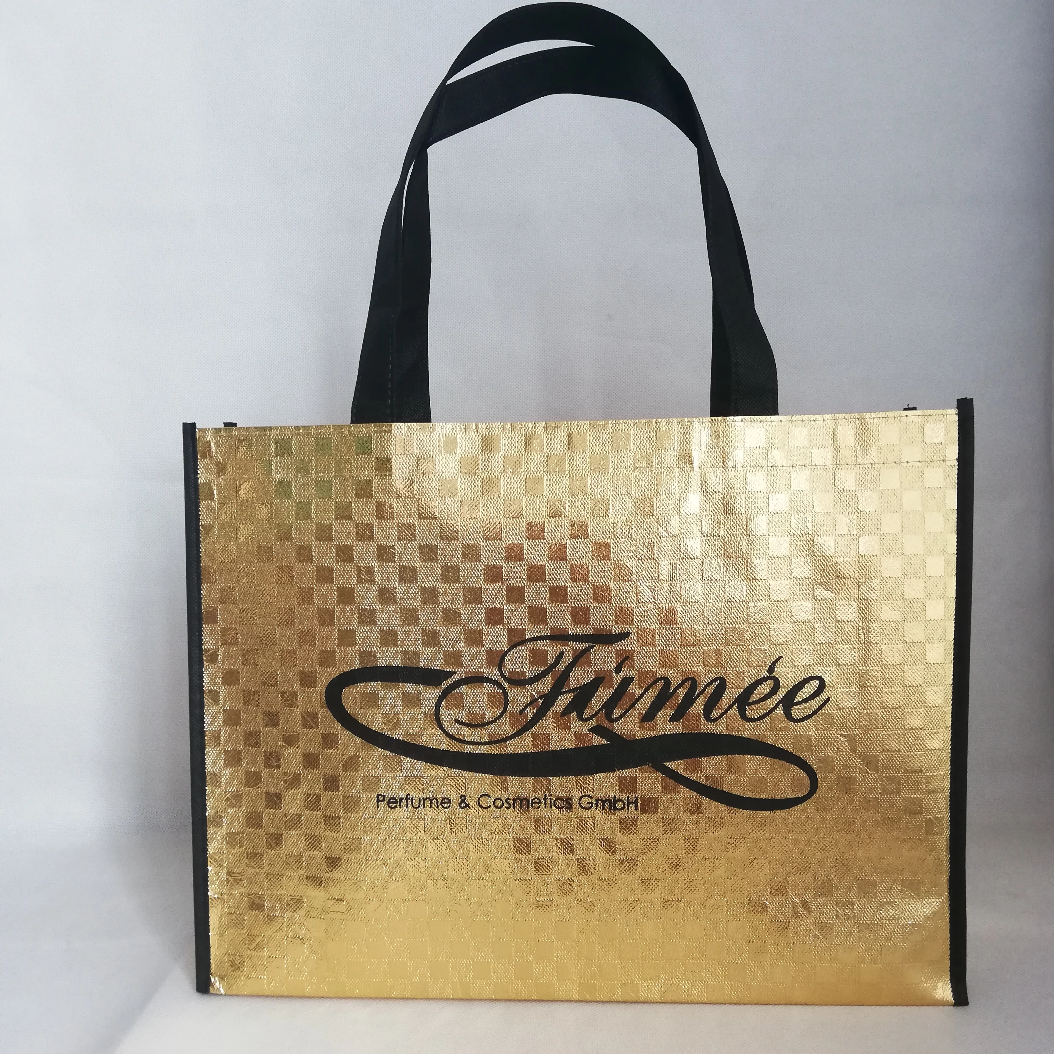 500 шт/лот на заказ PP блестящая лазерная Золотая Нетканая хозяйственная сумка рекламируемые сумки принять печать логотип для выставки